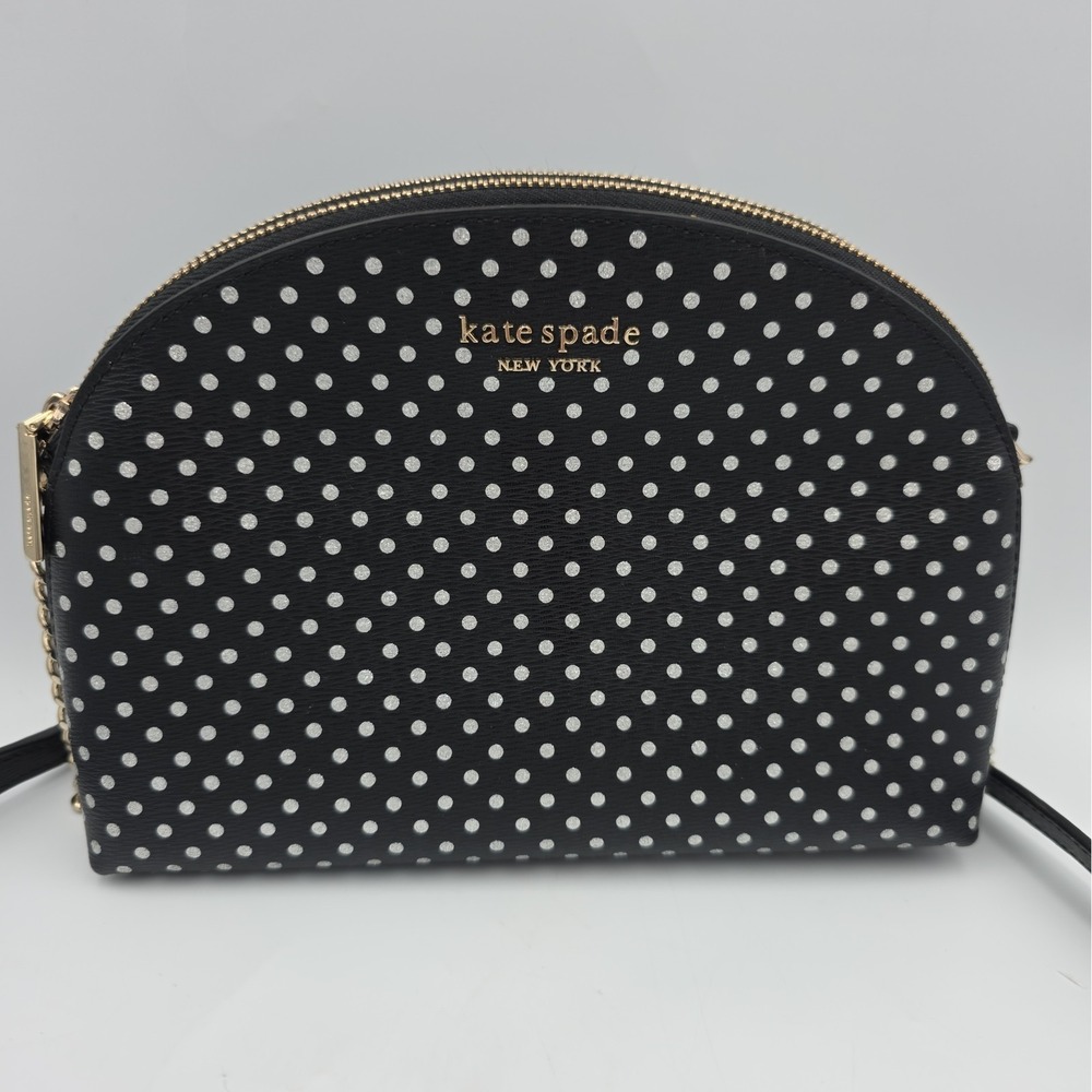 Kate Spade Spencer Black / Silver Polka Dot purse handbag Crossbody K4547